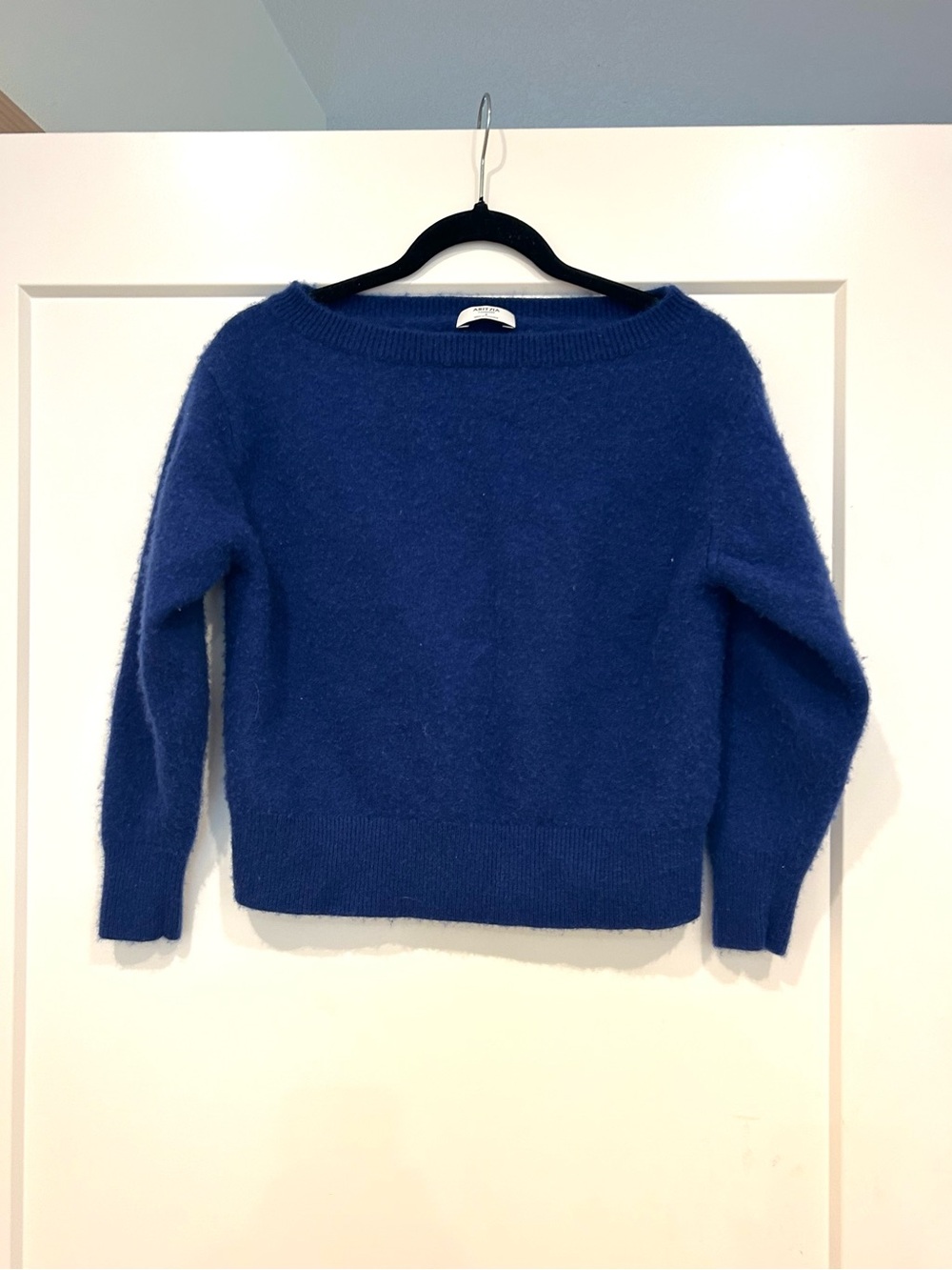 Aritzia Women's Blue Solid Cashmere Crew Neck Ribbed Knit Pullover Sweater S